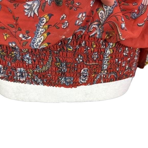 Max Studio Bohemian Floral Scarf Flutter Sleeve Top Size Small Rust Red - Picture 5 of 9